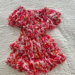 Misa Pink & Red Floral Ruffled Mini Dress